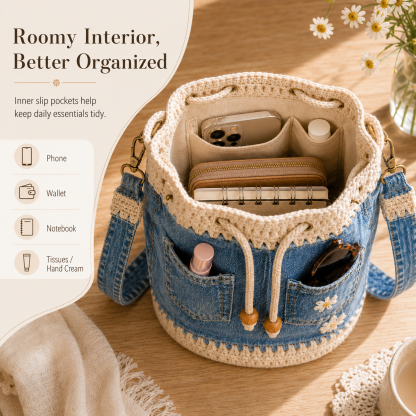 đ„Last Day 49% OFF-Denim Crochet Bucket Bag