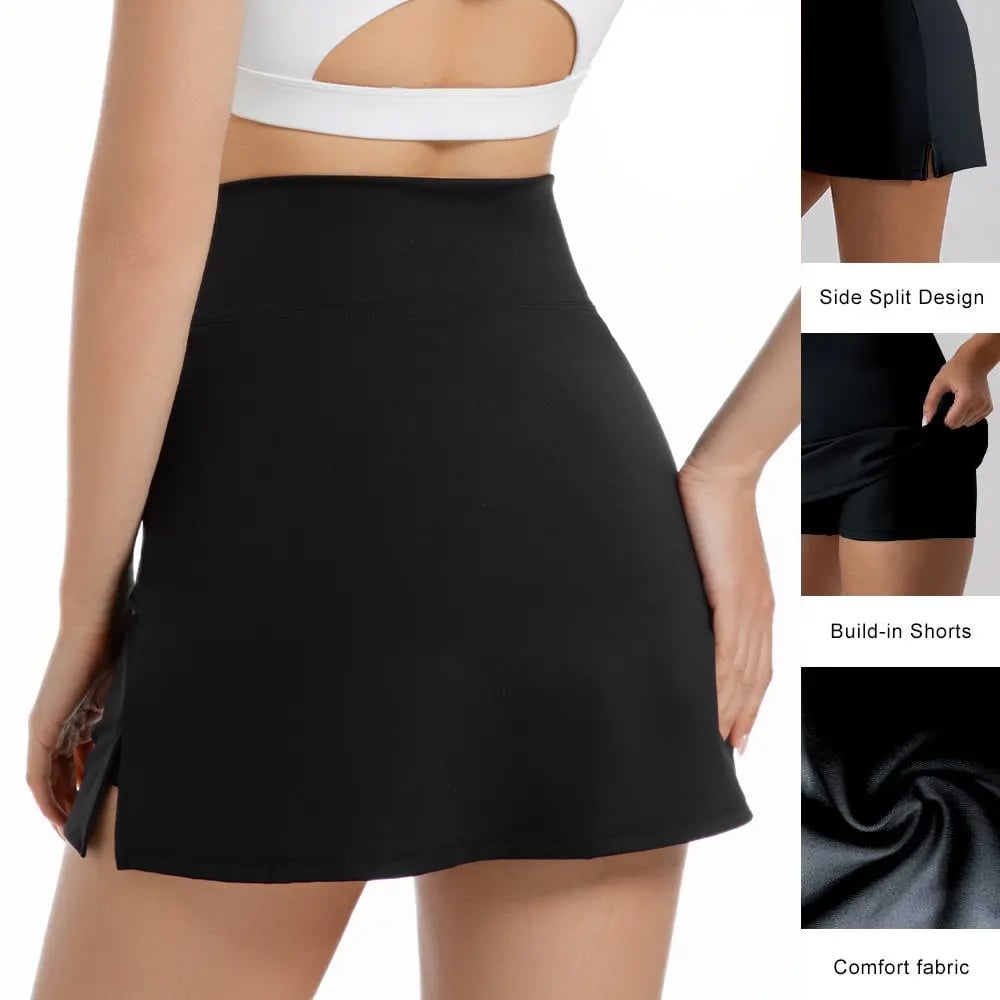 Last Day 69 % OFF 🔥 ☁️Women's Solid Color Leopard Stretch High Waist Straight Slit Mini Sports Skirt Short Skirt Breathable Anti-See-through Stretch Pencil Mini Skirt whith shorts Casual Skin Friendly🏃♀️