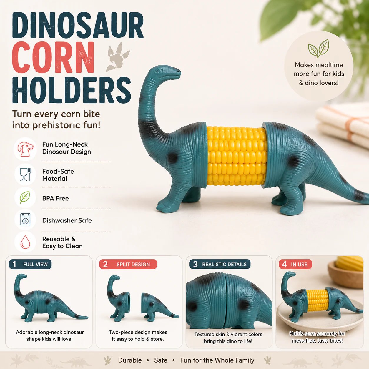 š„Last Day 50% OFF - š¦ Cute Dinosaur Corn Holders ā Fun Stainless Steel BBQ Kitchen Gadget Set