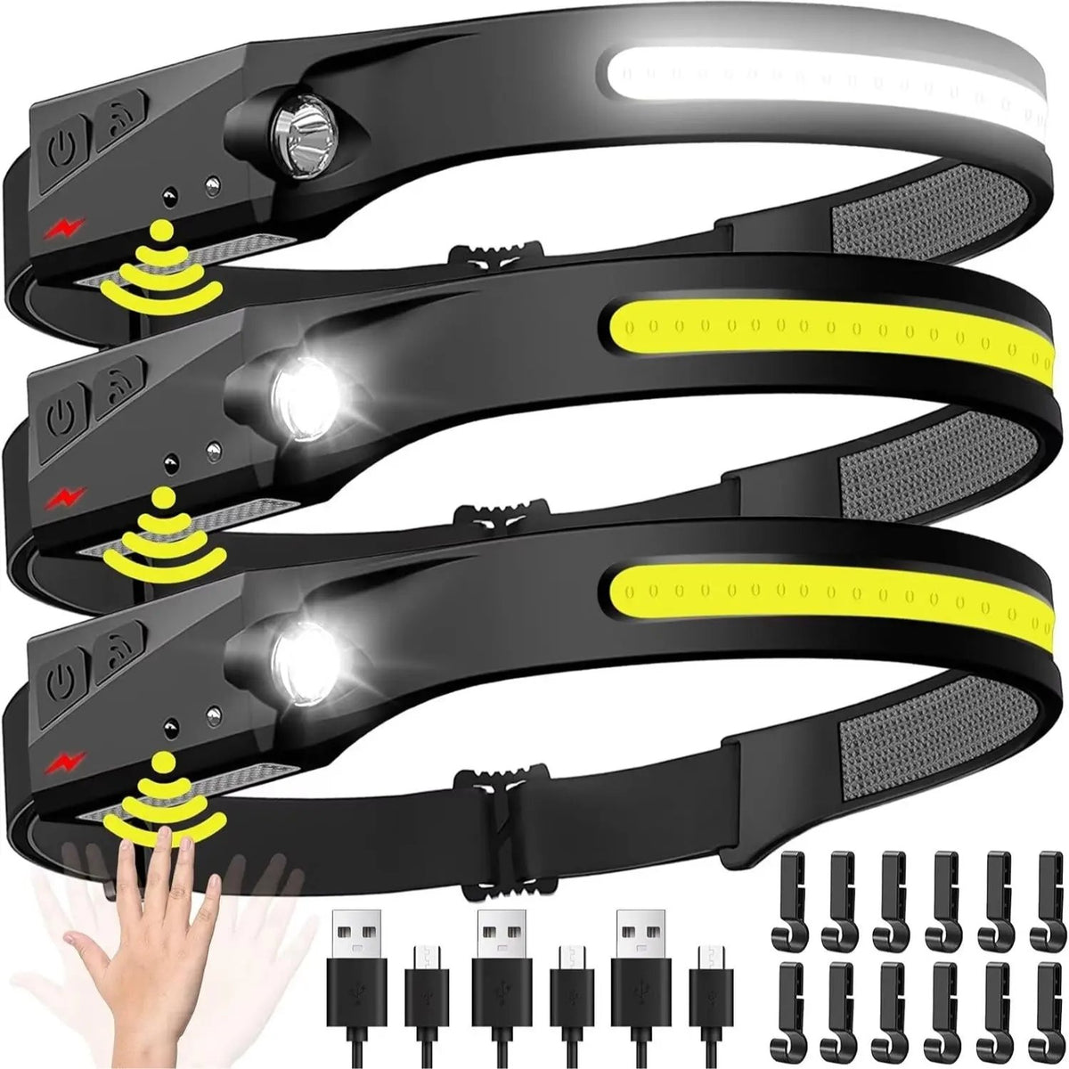 Rechargeable Headlamp | 230° Wide Beam LED with Motion Sensor, Adjustable Helmet-Fit Headband, Waterproof for Camping, Work & Emergencies