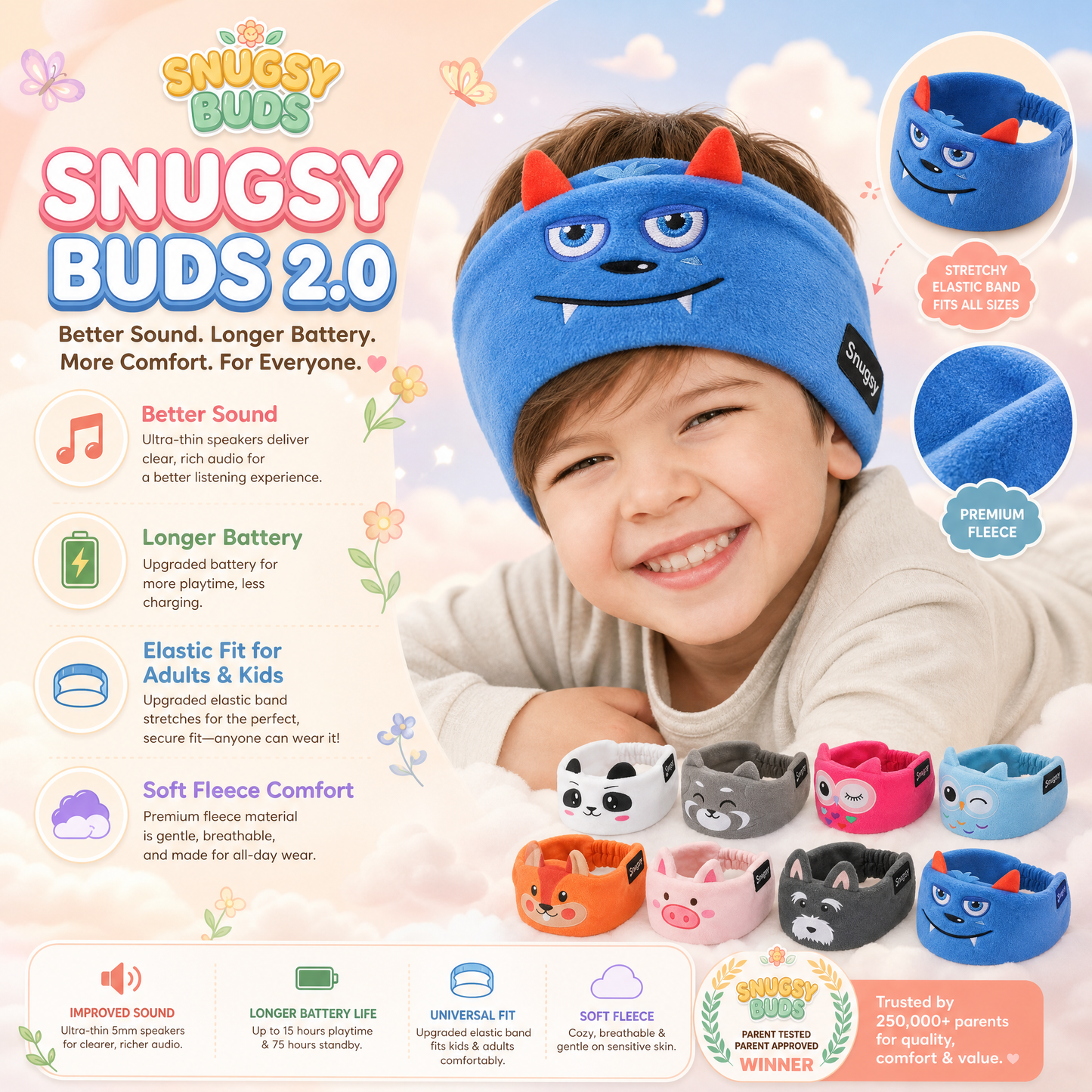Snugsy Buds 2.0 Bluetooth Sleep Headband For Kids