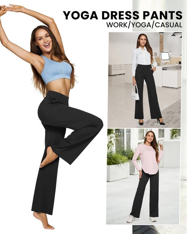 Women's High Waisted Wide Leg Yoga Dress Pants with Pockets