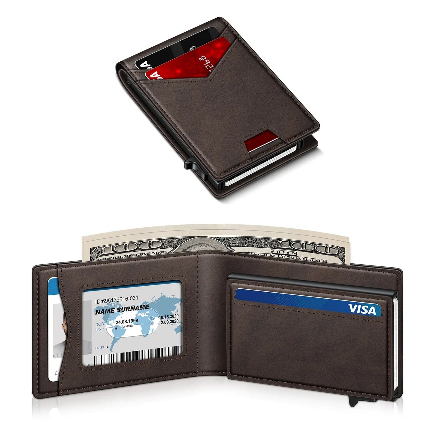 💼Minimalist Men's Slim Wallet: 9 - 13 Cards, ID Window. RFID - Blocking, Aluminum Bifold Pop - Up