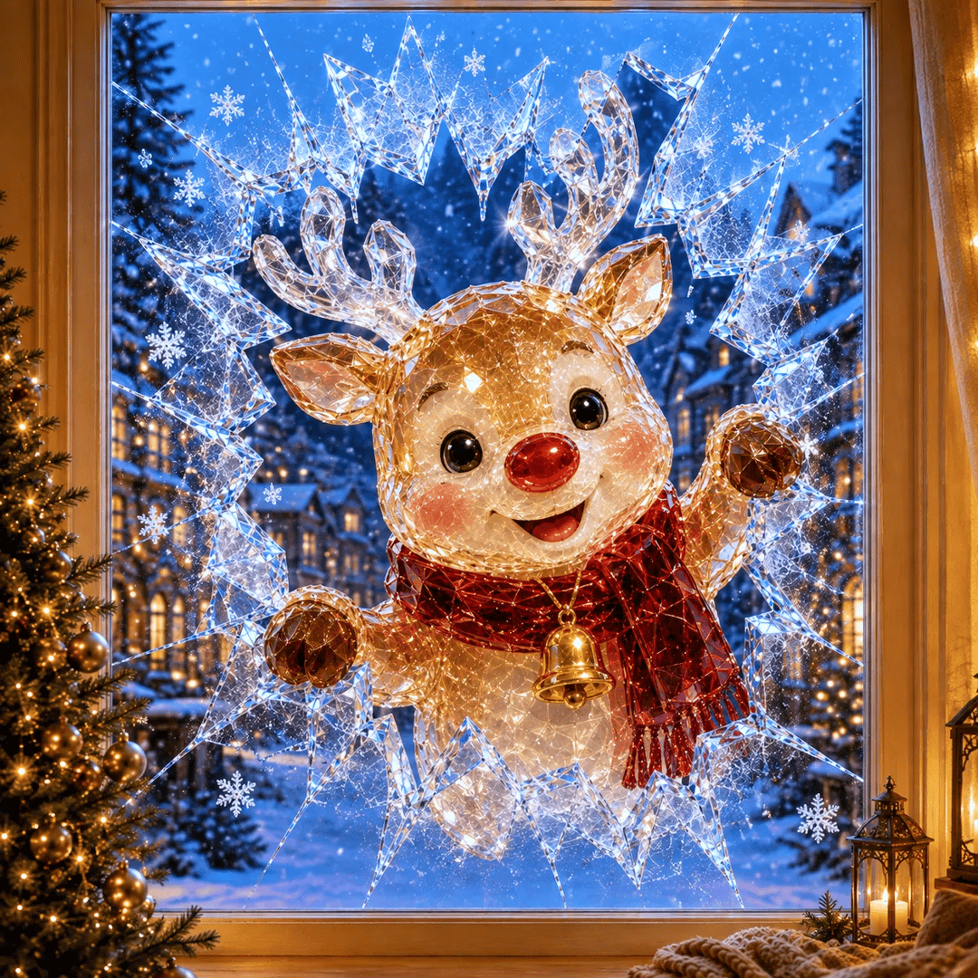 🎄Crystal Christmas Break-In Window Decal — 3D Shattered-Glass Holiday Window Decoration