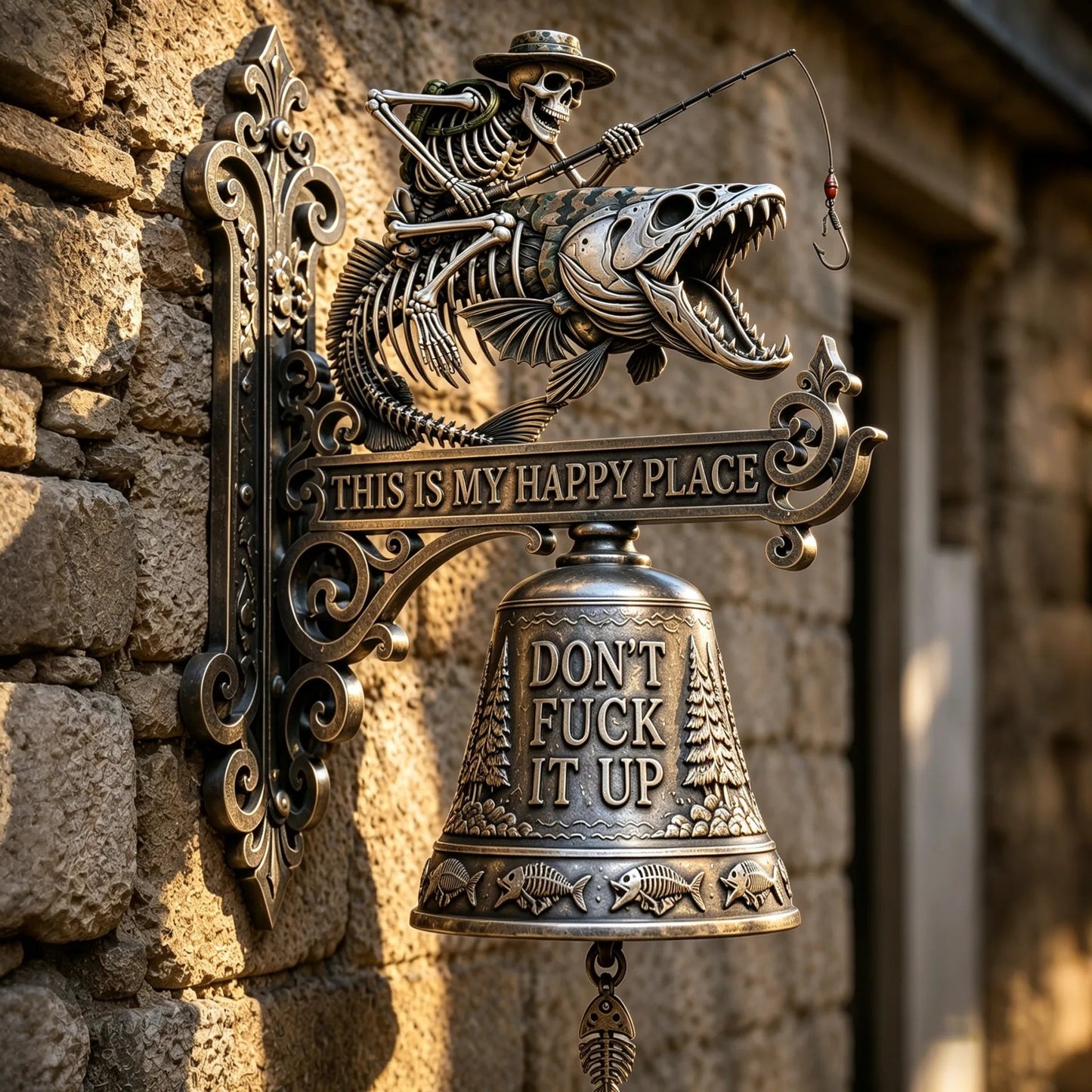 🏍️ Skull Rider Bell – “This Is My Happy Place” Wall Bell