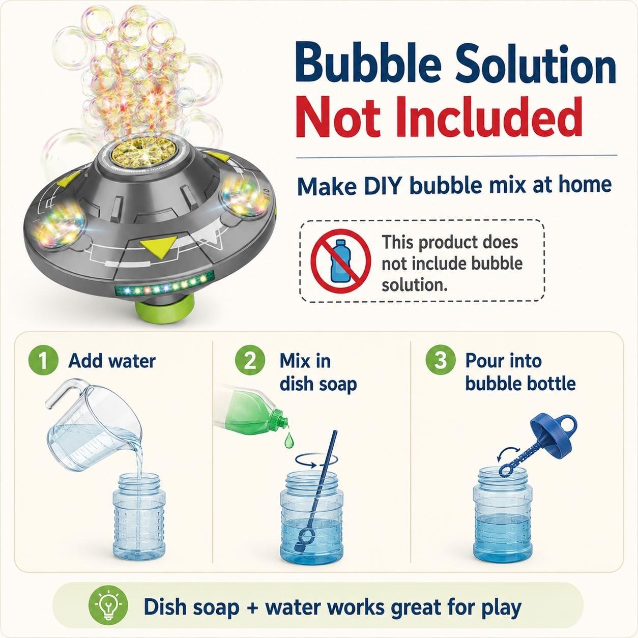🎉Flying Saucer Bubble Maker for Kids, Automatic Rotating Bubble Blower with Lights, Music