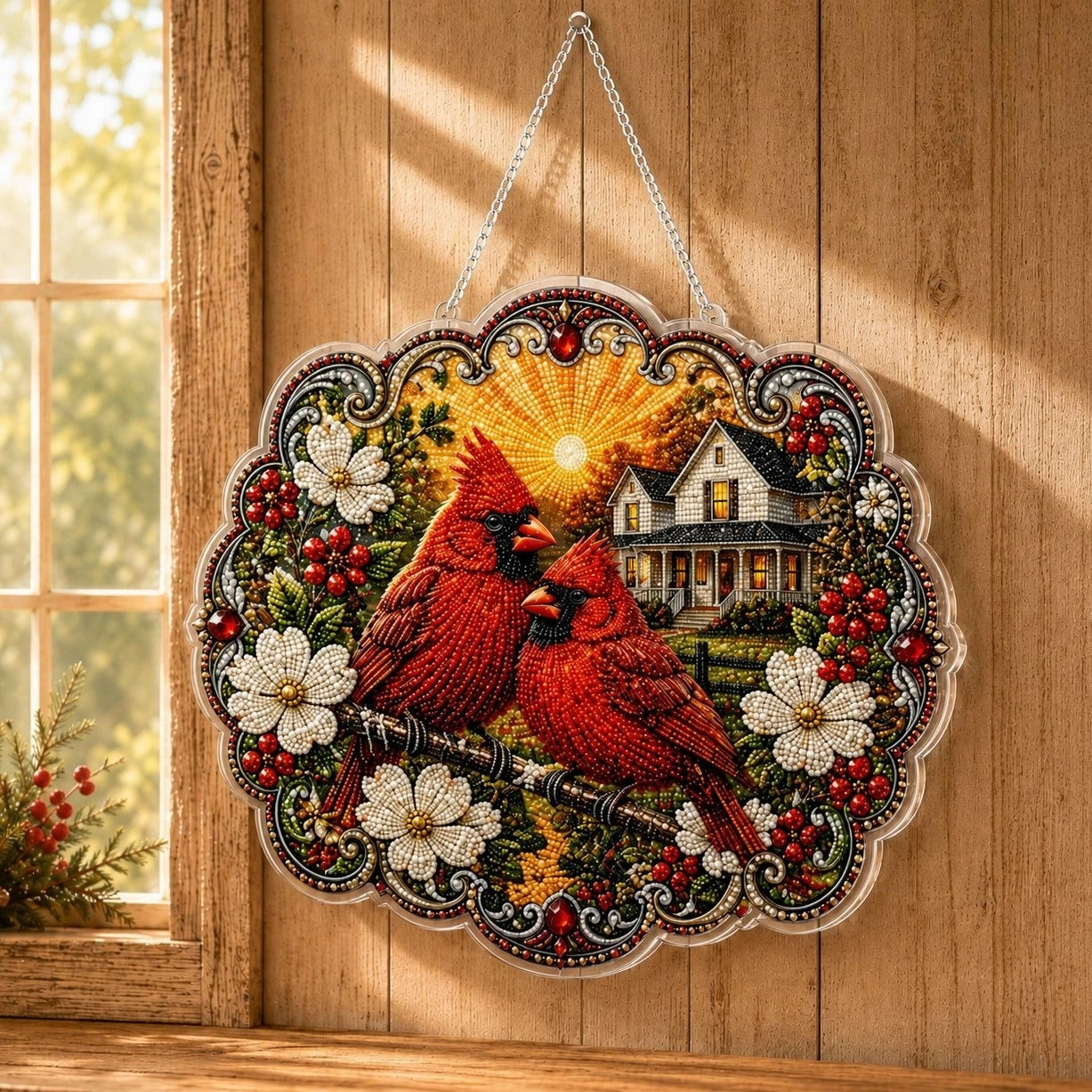 ✝️💐 Cross, Flowers & Dove Diamond Art Hanging Ornament Kit – A Relaxing DIY Craft Filled with Faith & Peace ✨🙏