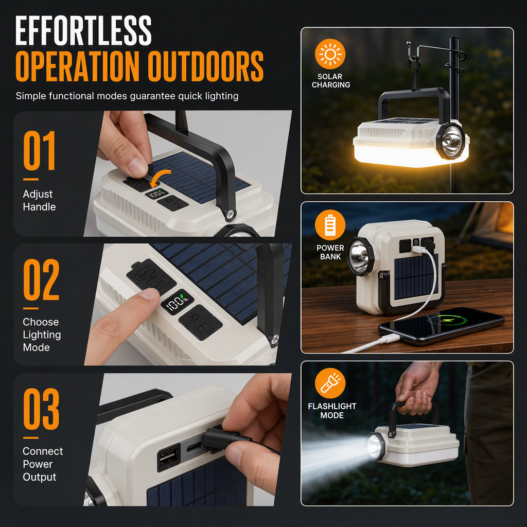 Solar Camping Lantern โ 2-in-1 Light & Power Bank