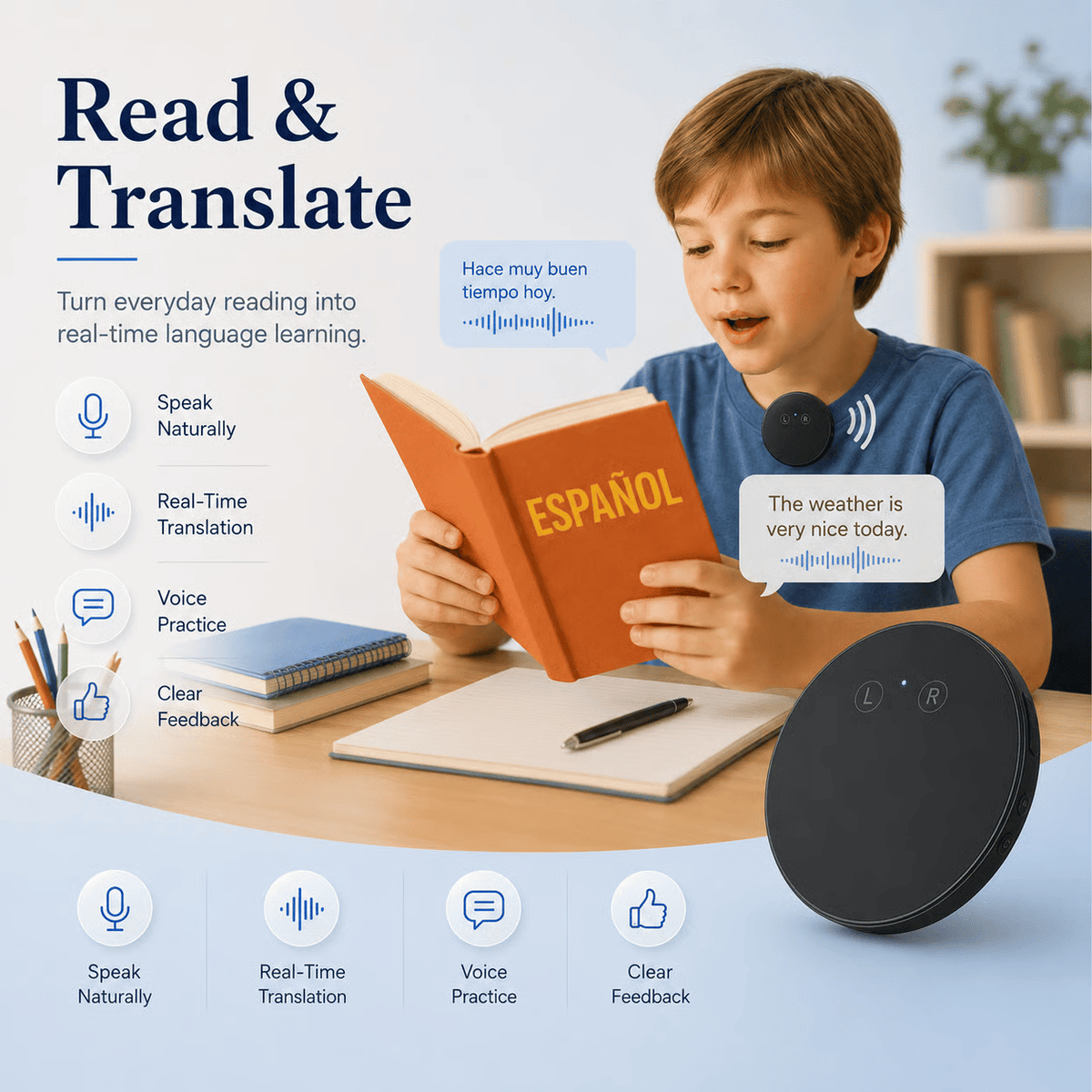 Spanish & English Practice Companion – Supports 165 Languages