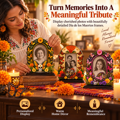 Day of the Dead Handcrafted Memorial Photo Frame Set—6 Colorful Wooden Offering Photo Frames