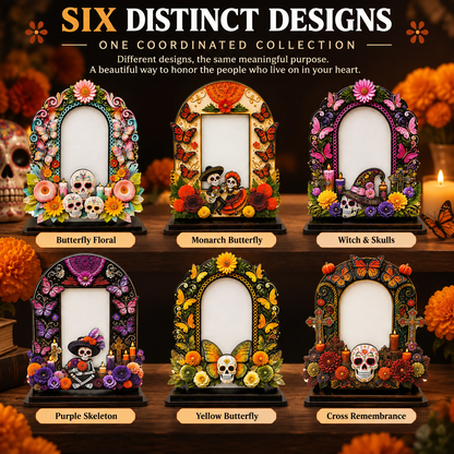 Day of the Dead Handcrafted Memorial Photo Frame Set—6 Colorful Wooden Offering Photo Frames