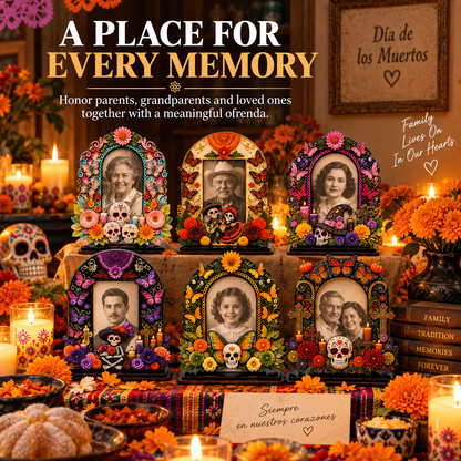 Day of the Dead Handcrafted Memorial Photo Frame Set—6 Colorful Wooden Offering Photo Frames