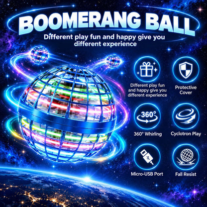 Flying Orb Ball Toy: Hand-Controlled Boomerang Spinner with LED Lights