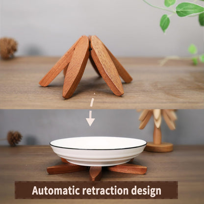 Natural Tree Trivet Set - 4 Wooden Trivets & 1 Stand Like a Christmas Tree