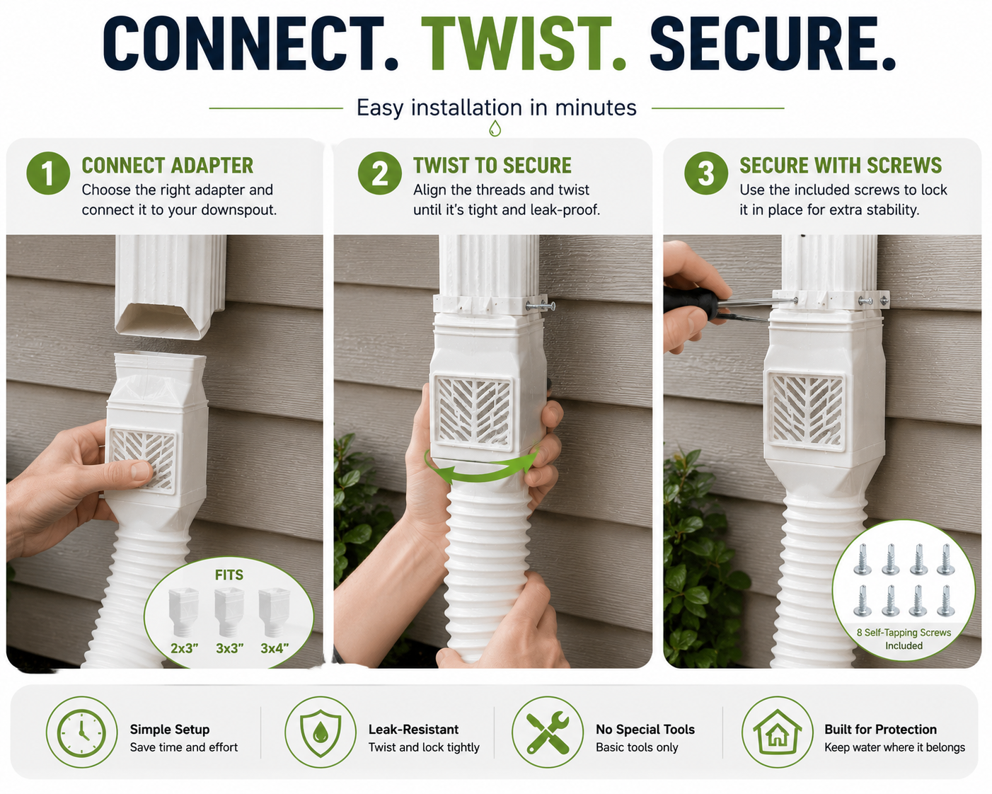 🏡 Flexible Rain Gutter Downspout Extension Kit  – Adjustable 22"-63" Drain Pipe with Leaf Filter for Foundation Protection