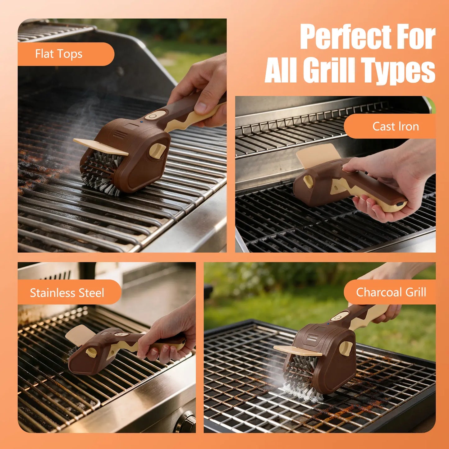 Cordless Electric Grill Brush - 700 RPM Stainless Steel