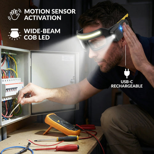 🔦 Rechargeable Motion Sensor Headlamp Glasses – Compact Hands-Free Lighting ✨
