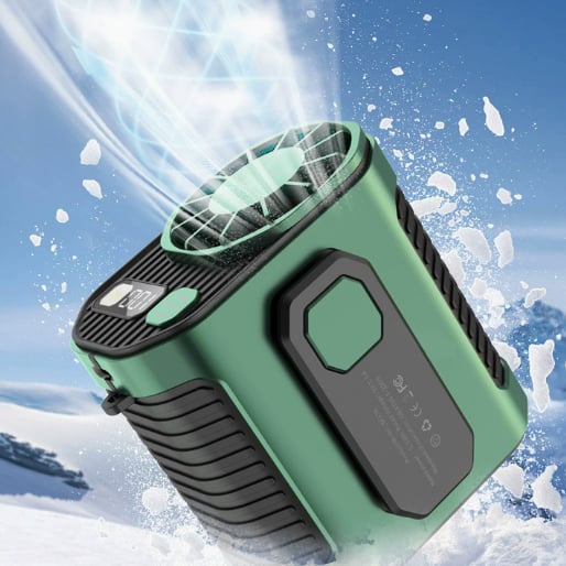 🌬️ Waist Wearable Portable Fan 🔋 Built-in 6000mAh Power Bank, 100 Speeds 5300RPM with LED Light for Work, Fishing & Camping
