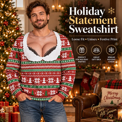 Fake low-cut Christmas crew neck sweater