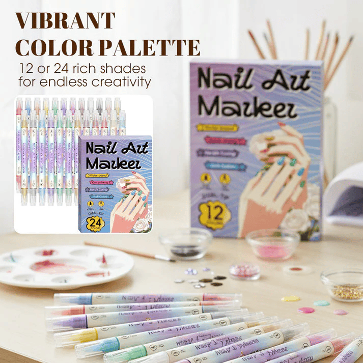 🎨12/24 Colors Dual-Tip Nail Markers For Nail Art