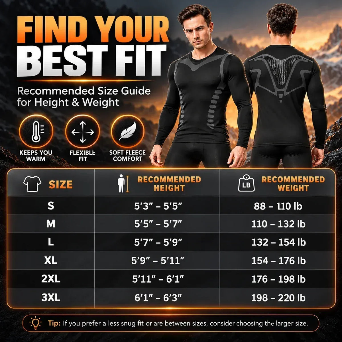 Men's Fleece-Lined Thermal Underwear Set – Warm Stretch Base Layer for Winter & Outdoor Activities