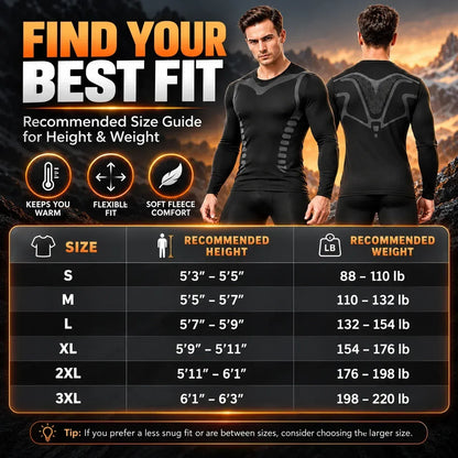 Men's Fleece-Lined Thermal Underwear Set – Warm Stretch Base Layer for Winter & Outdoor Activities