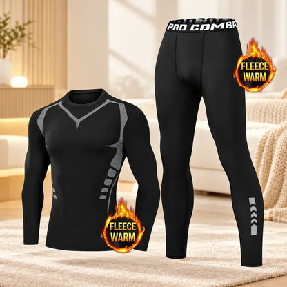 Men's Fleece-Lined Thermal Underwear Set – Warm Stretch Base Layer for Winter & Outdoor Activities