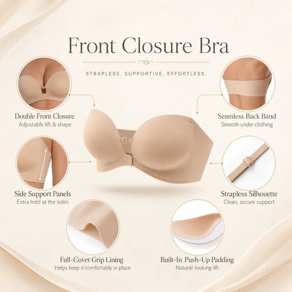 🔥Women's Strapless Front Closure Push-Up Bra