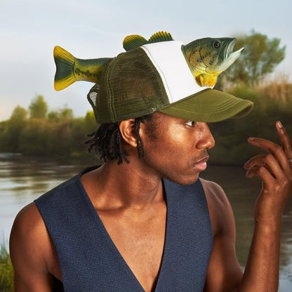 3D Realistic Fish Novelty Fishing Hat – Funny Breathable Outdoor Cap for Anglers