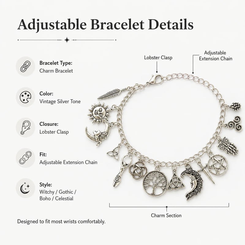 ✨🔮🌙Vintage Witchy Charm Bracelet | Celestial Gothic Boho Jewelry for Women
