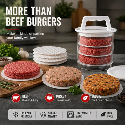 ⏰Limited Stock 60% OFF🍔Non-Stick Burger Mold Shaper with Freezer Storage Container - 12-Piece Set with 8-Layer Plastic Discs