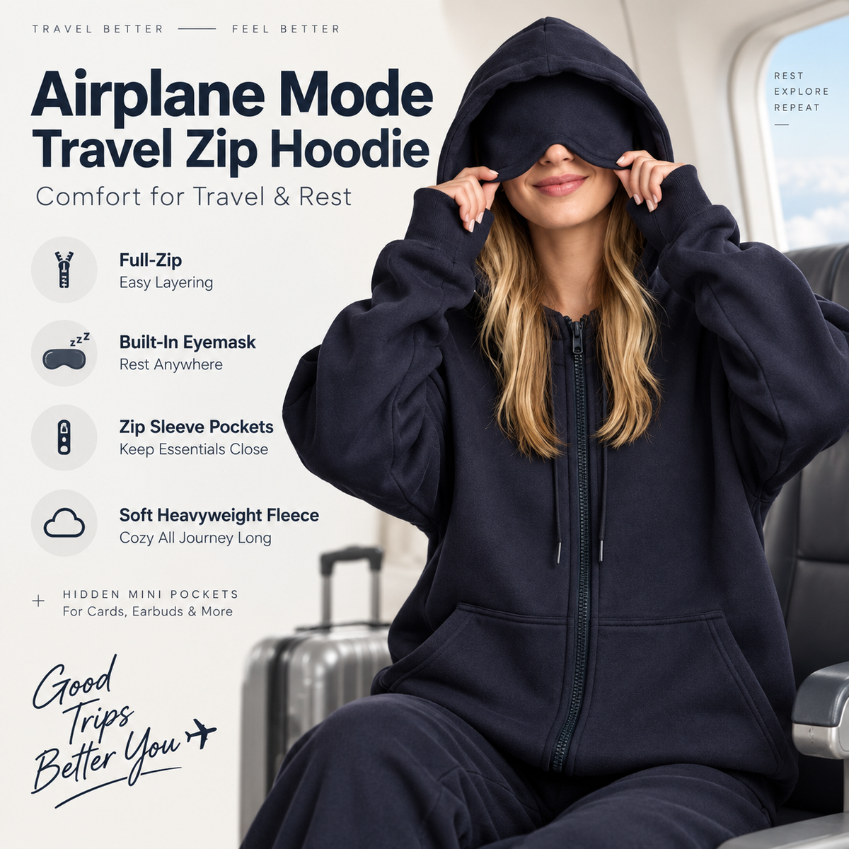 🧥Comfrt | Airplane Mode Travel Zip Hoodie