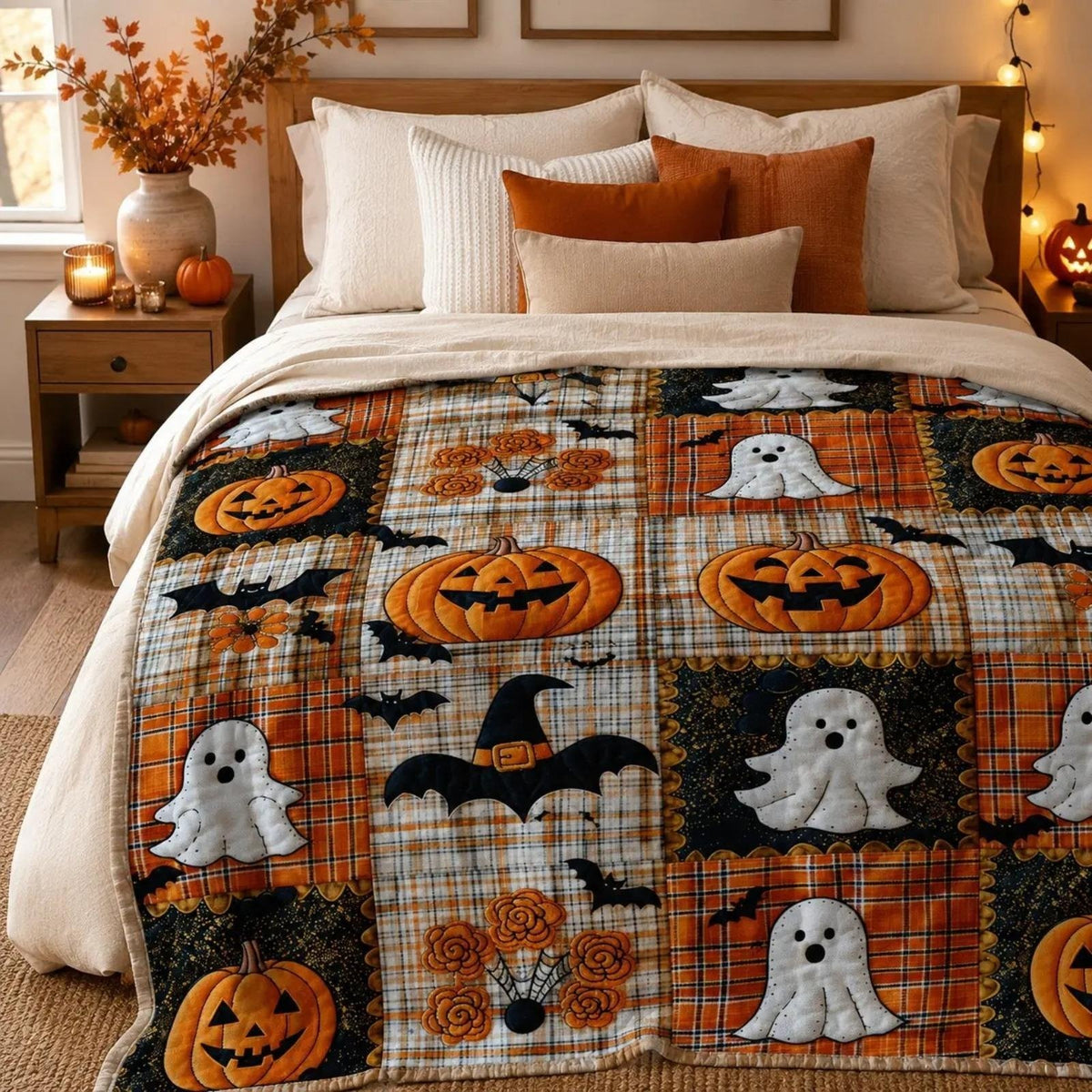 🎃🔥Halloween Pumpkin & Bat Flannel Throw Blanket, Soft Lightweight Cozy Blanket for Sofa & Bed(✨Buy 2 Free Shipping)