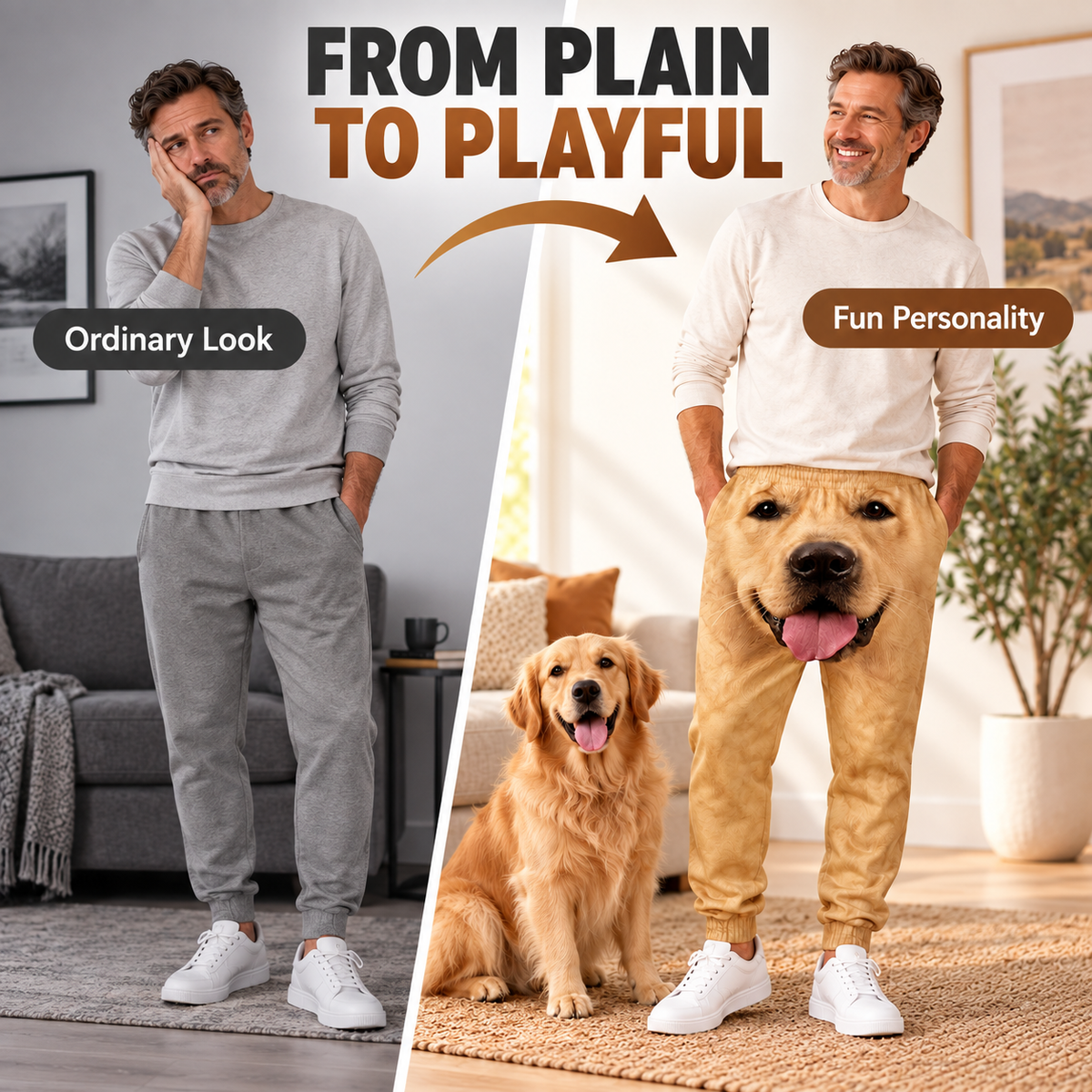 3D Dog Print Joggers – Unisex Sweatpants with Elastic Waist & Deep Pockets, Pet Lover Gift