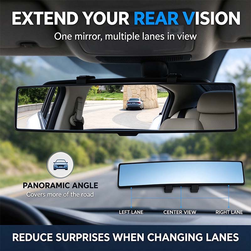 🚗 Panoramic Rearview Mirror · Eliminate Blind Spots Instantly