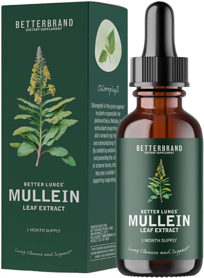 BetterLungs Mullein Drops for Lung Detox - Mullein Leaf Tincture with Chlorophyll