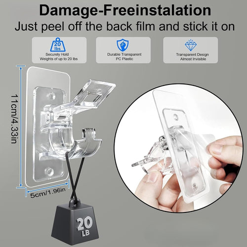 No Drill Clear Curtain Rod Brackets 4 Pcs Self-Adhesive Mount Nail Free Hangers for Bathroom, Bedroom, Hotel