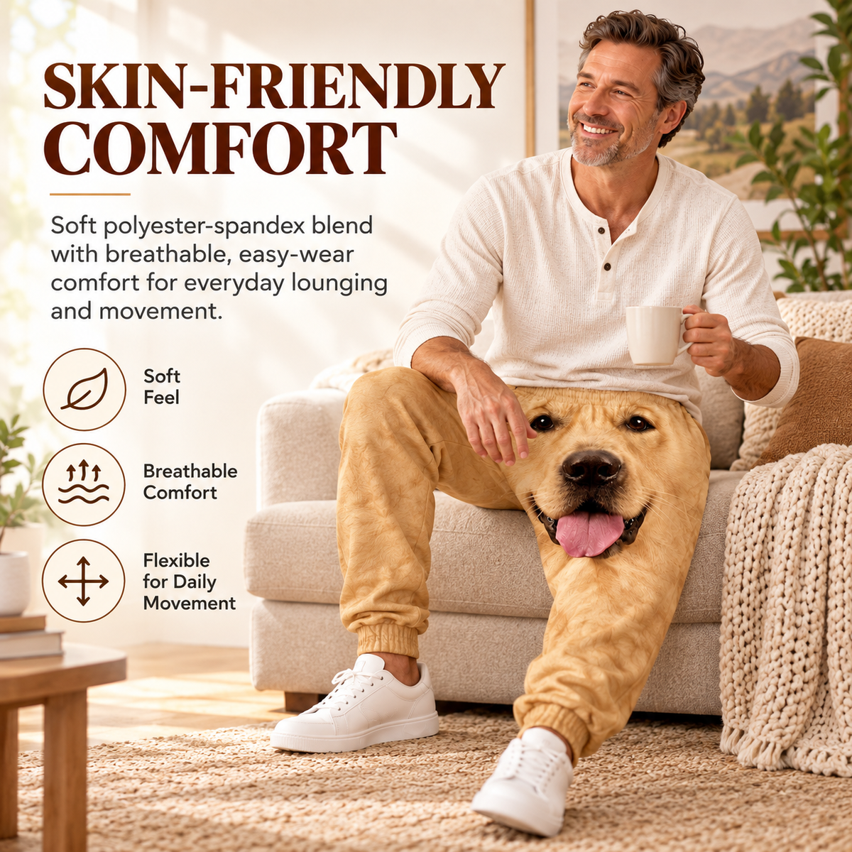 3D Dog Print Joggers – Unisex Sweatpants with Elastic Waist & Deep Pockets, Pet Lover Gift