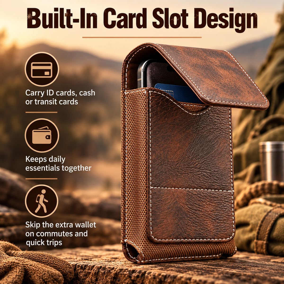 🔒 Magnetic Waist Pouch for Men – Card Slot, Metal Belt Clip, Lightweight & Versatile for Daily Use