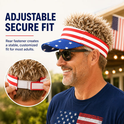 Patriotic Fake Hair Visor Hat for Men Women