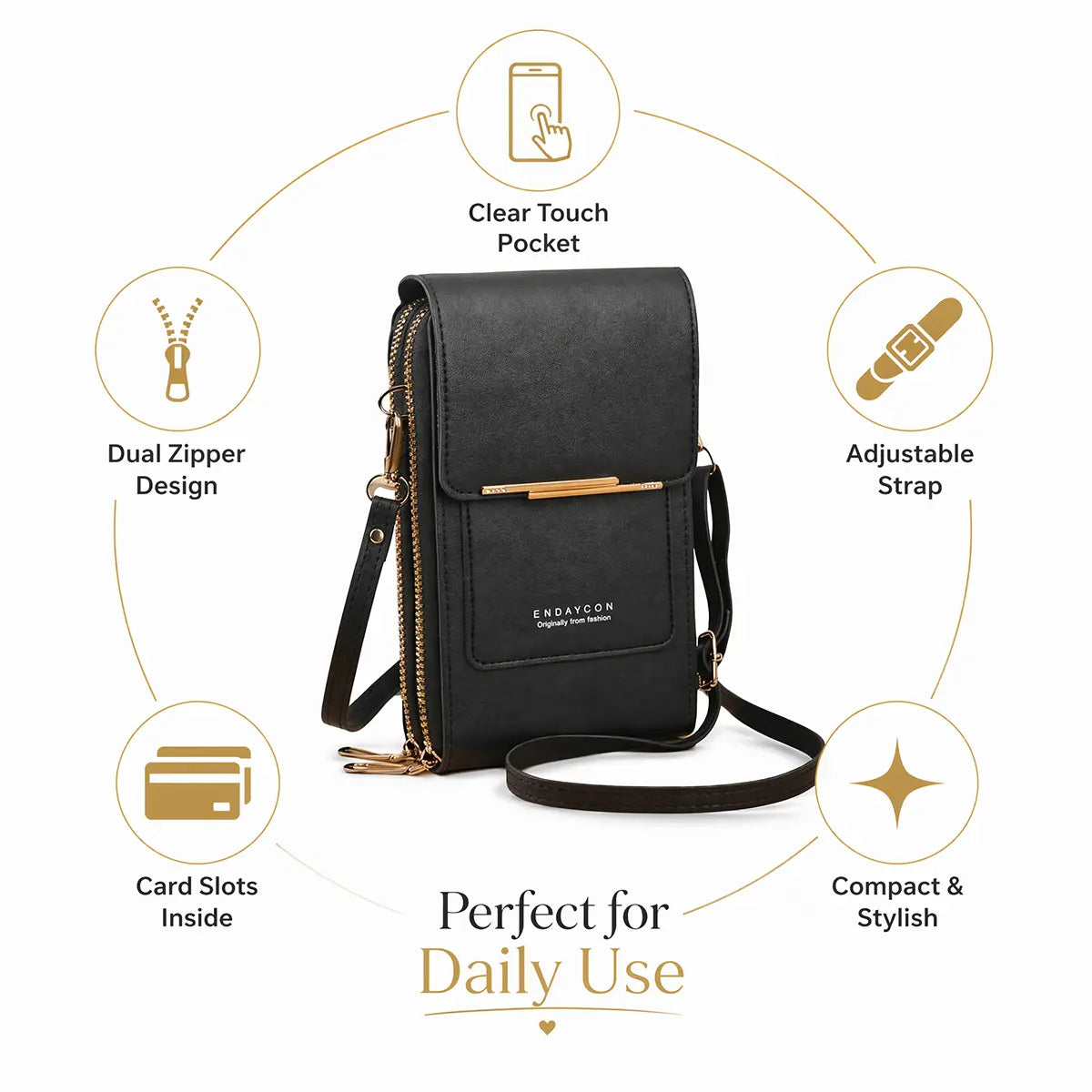 Women's Minimalist Touchscreen Crossbody Phone Wallet Bag - Multi-Color, Water-Resistant
