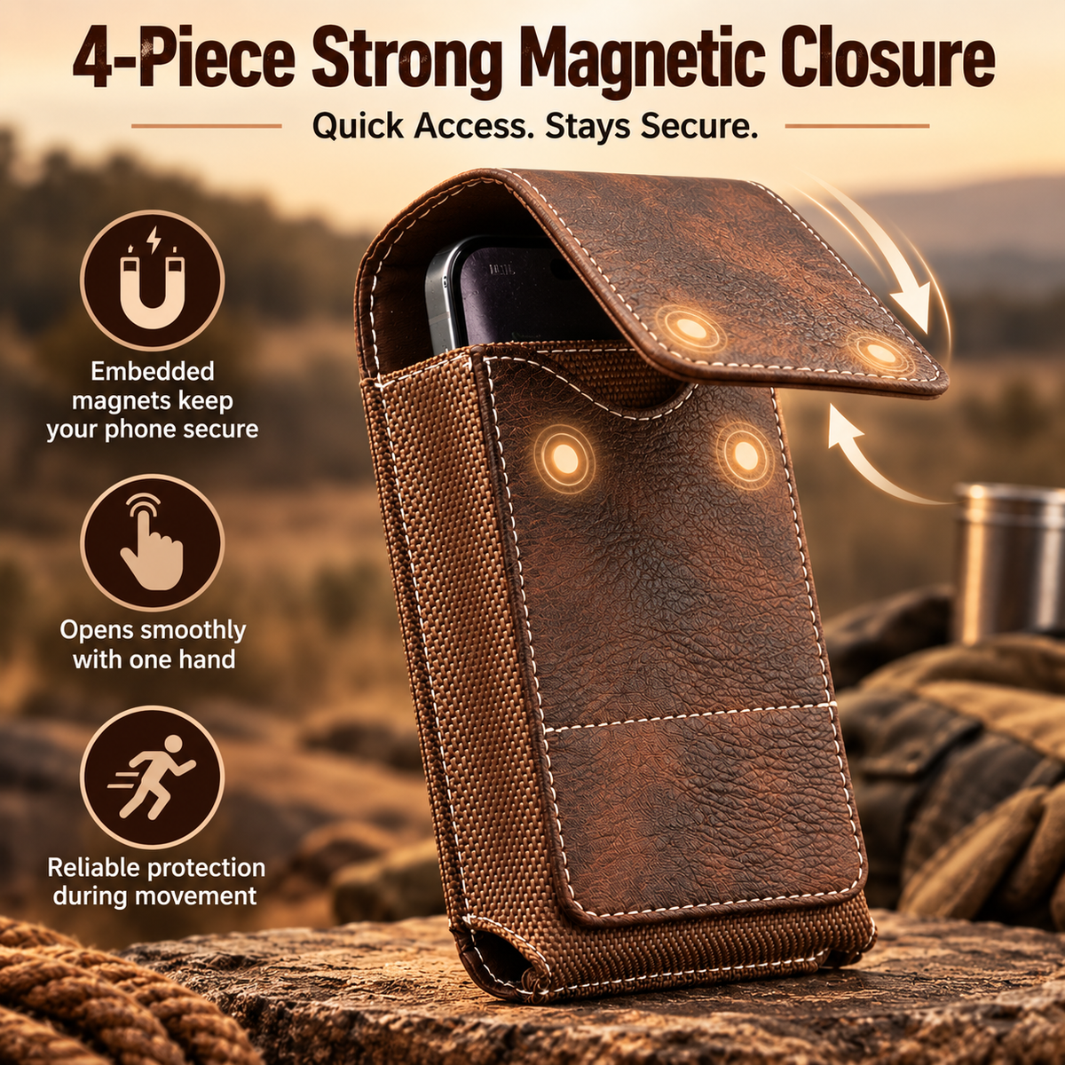 🔒 Magnetic Waist Pouch for Men – Card Slot, Metal Belt Clip, Lightweight & Versatile for Daily Use