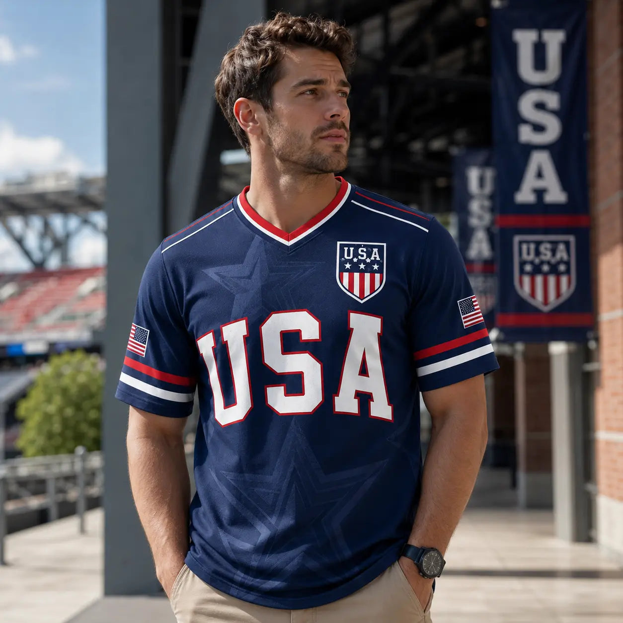 🇺🇸 USA Liberty Soccer Jersey – Patriotic American Flag V-Neck Football Shirt