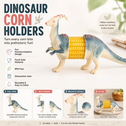 🔥Last Day 50% OFF - 🦖 Cute Dinosaur Corn Holders – Fun Stainless Steel BBQ Kitchen Gadget Set