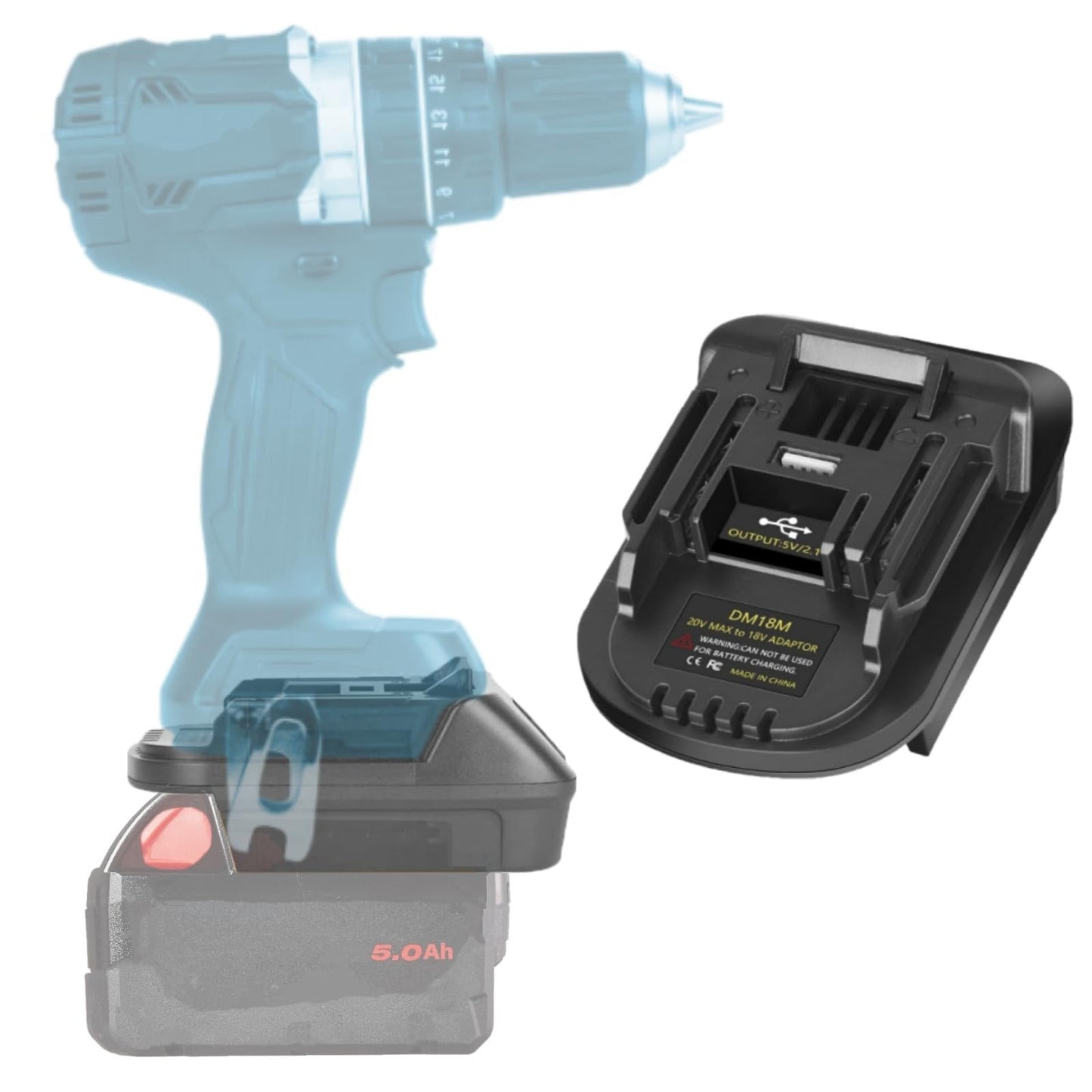 🔋 DM18M Battery Adapter for 18V Tools – Converts 18V & 20V Power Batteries to 18V LXT Tools with USB Charging Port