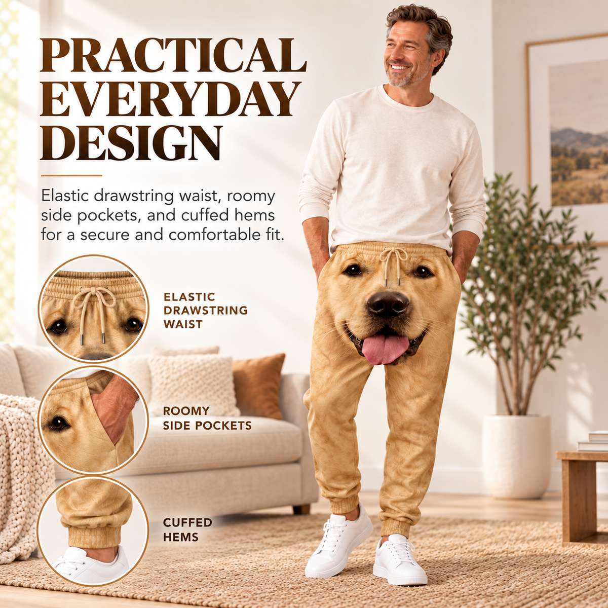3D Dog Print Joggers – Unisex Sweatpants with Elastic Waist & Deep Pockets, Pet Lover Gift
