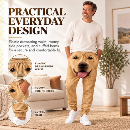 3D Dog Print Joggers – Unisex Sweatpants with Elastic Waist & Deep Pockets, Pet Lover Gift