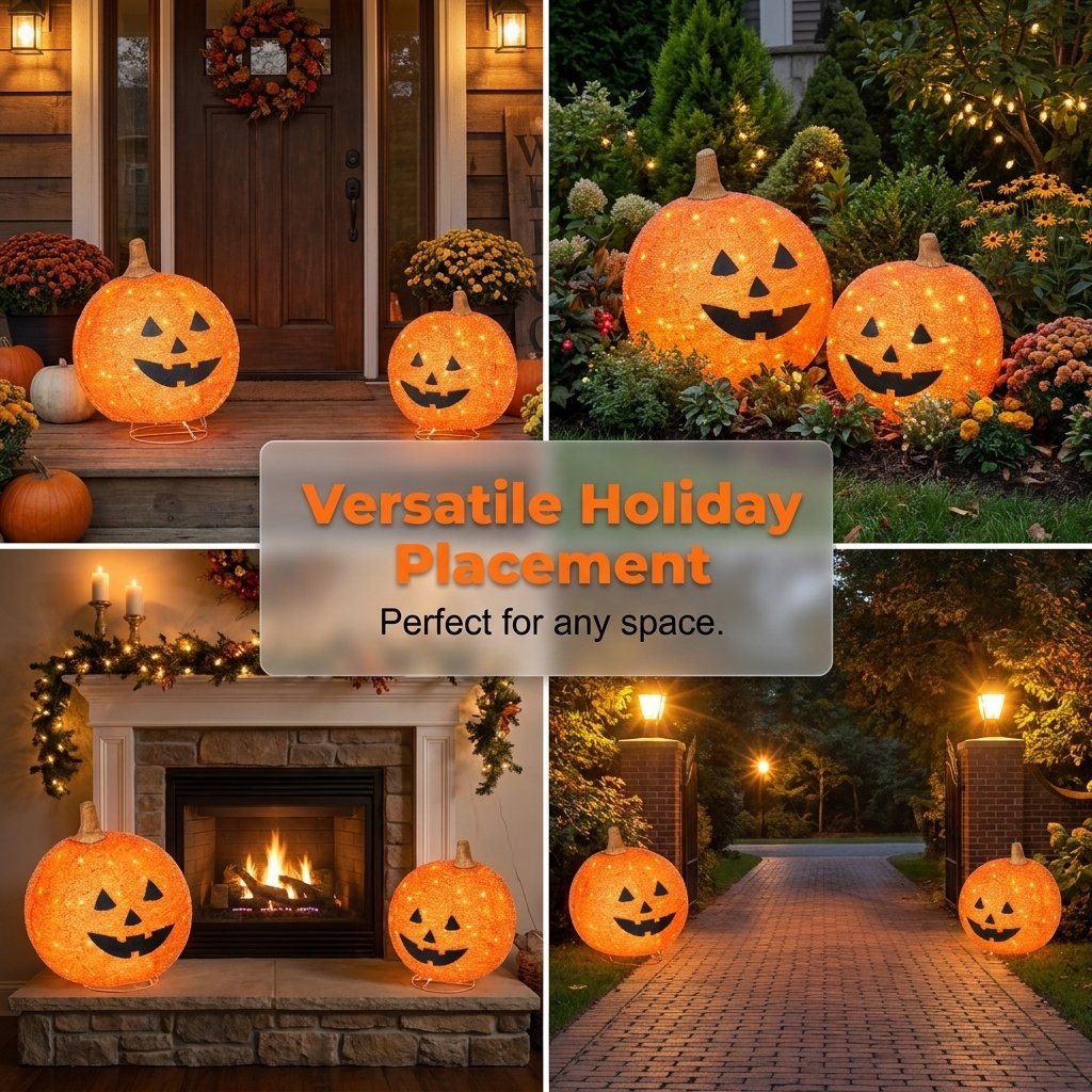🎃 Light-Up Pop-Up Outdoor Halloween Pumpkin Set – Autumn Seasonal Decor ⭐
