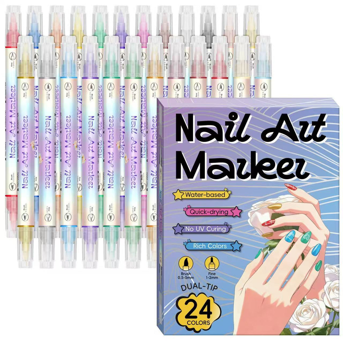 🎨12/24 Colors Dual-Tip Nail Markers For Nail Art