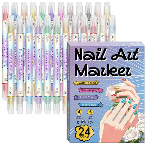 🎨12/24 Colors Dual-Tip Nail Markers For Nail Art